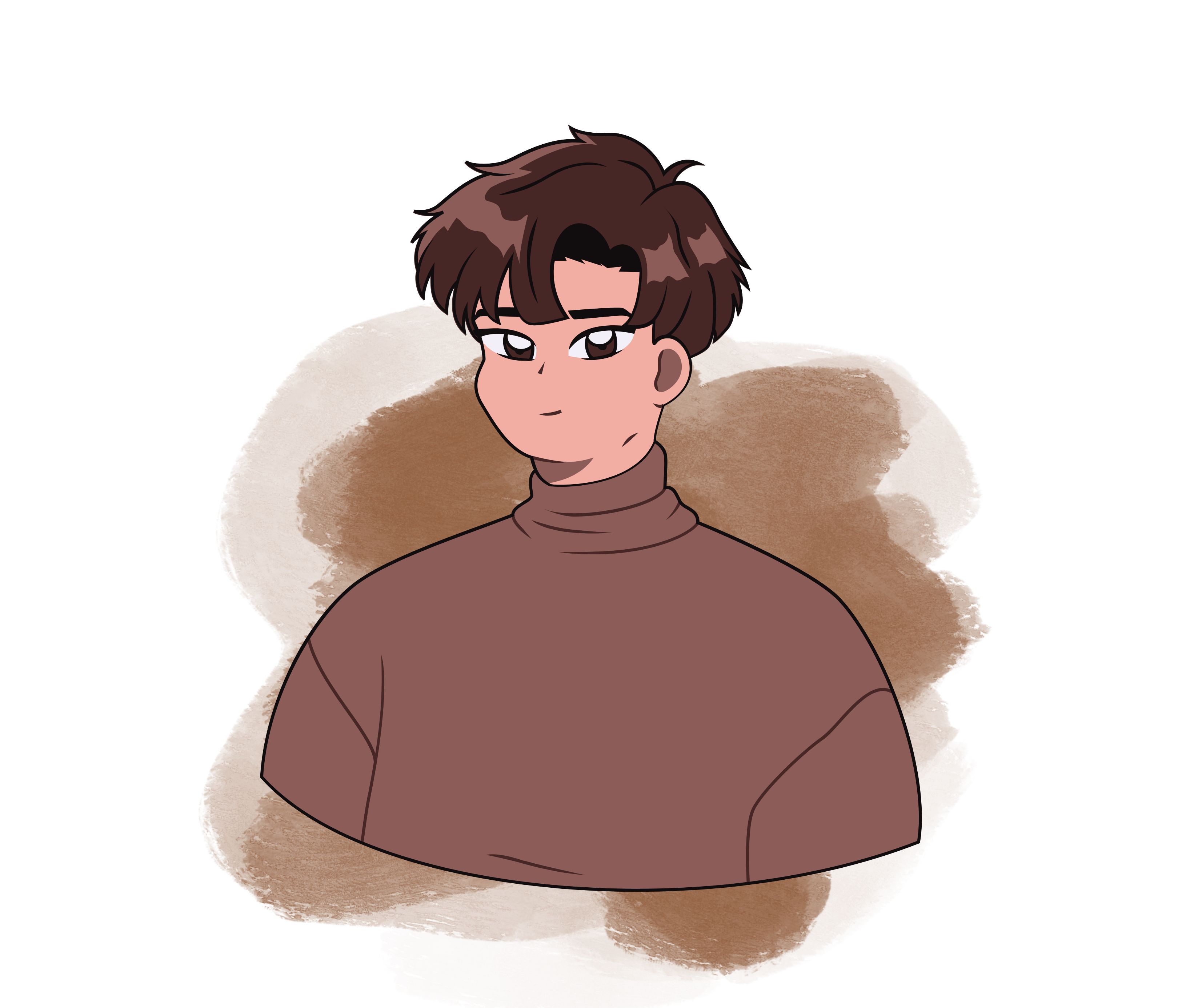 A man in a blue shirt with a happy expression